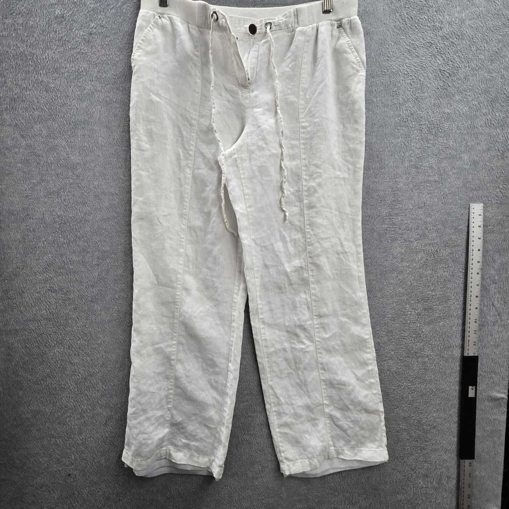 JM Collection Women Pants 6 White Linen Polyester Button Coastal Beachy